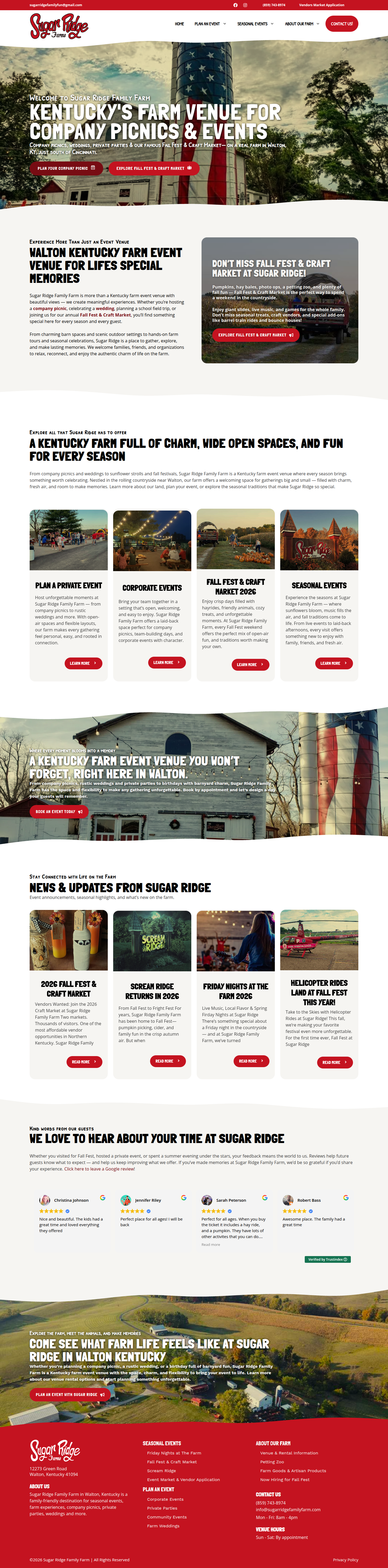 Sugar Ridge website on desktop