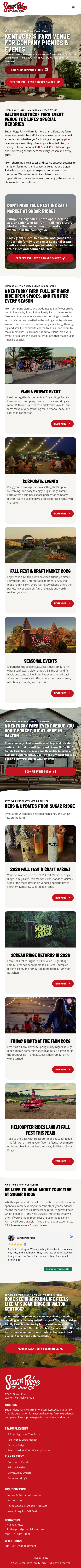 Sugar Ridge website on mobile