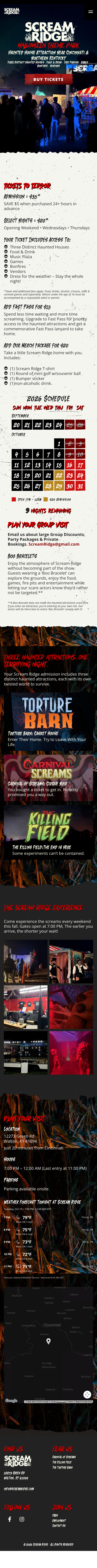 Scream Ridge website on mobile